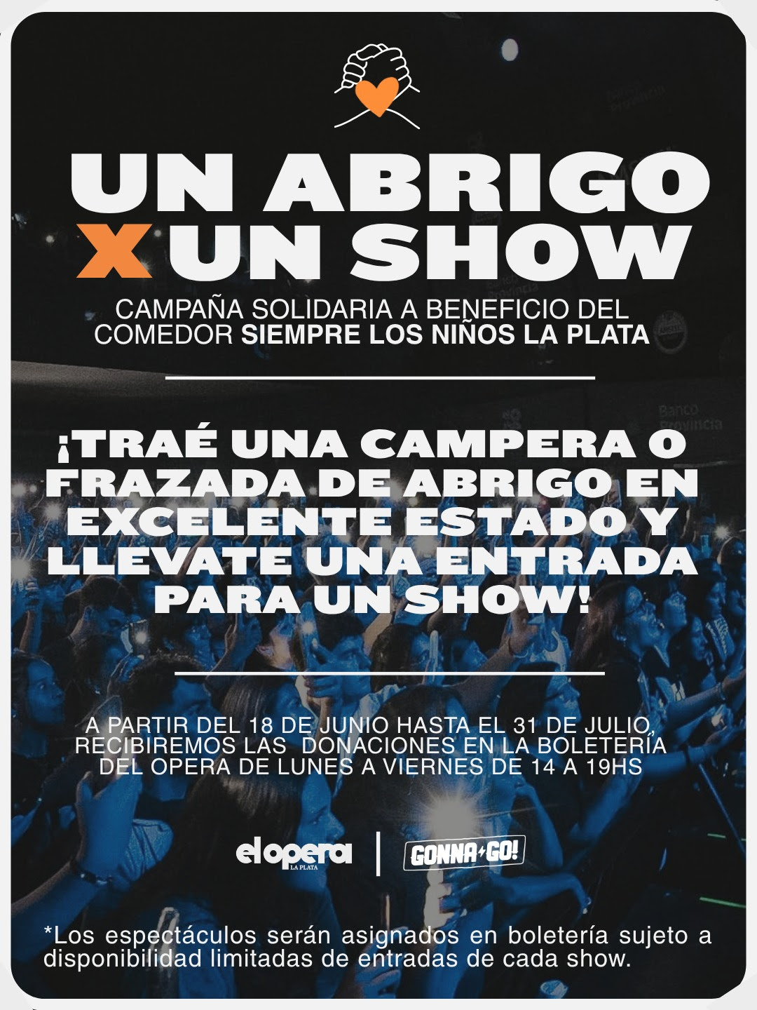 Teatro Ópera La Plata y Gonna Go Producciones presentan la campaña solidaria “1 Abrigo x 1 Show¨